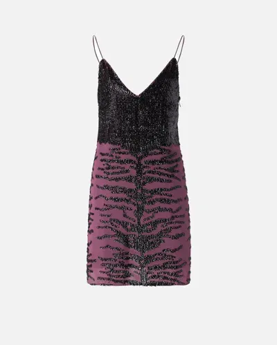 Pinko Mini Dress With Zebra Sequin Embroidery In Burgundy/black