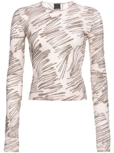 Pinko Moneta Glitter-embellished T-shirt In Nude/multicoloured