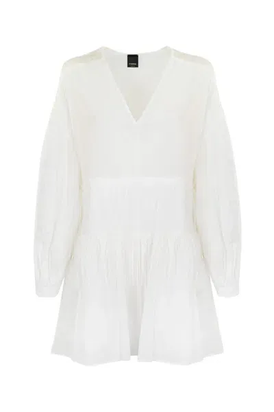 Pinko Muslin Mini Dress With Fringing In Snow White