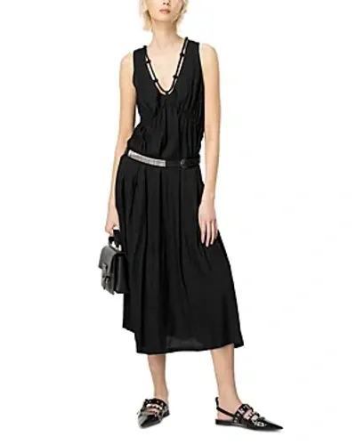 Pinko Nemesi Sleeveless Midi Dress In Limo Black