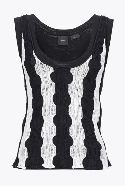 Pinko Striped Open-knit Tank Top In White/black