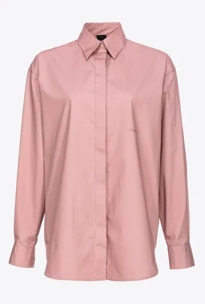 Pinko Oversize Poplin Shirt In Ash Rose