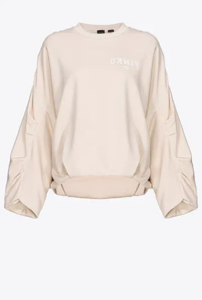 Pinko Oversized Sweatshirt With Logo Print In Rainy-day Beige