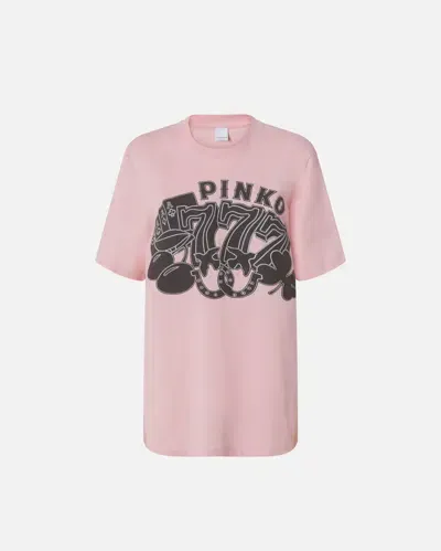 Pinko Oversized T-shirt With Casino Print In Pink Sweet Lilac