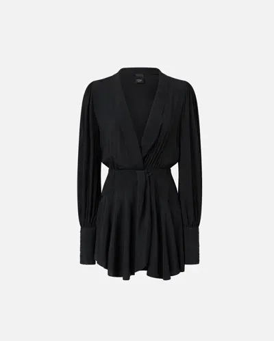 Pinko Plunging-neck Silk-blend Mini Dress In Limo Black