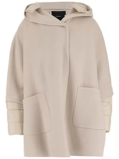 Pinko Quilted Hooded Coat In Neutrals