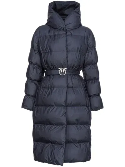 Pinko Quilted Hooded Coat In Blue