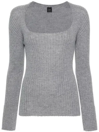 Pinko Ribbed-knit Top In Grey