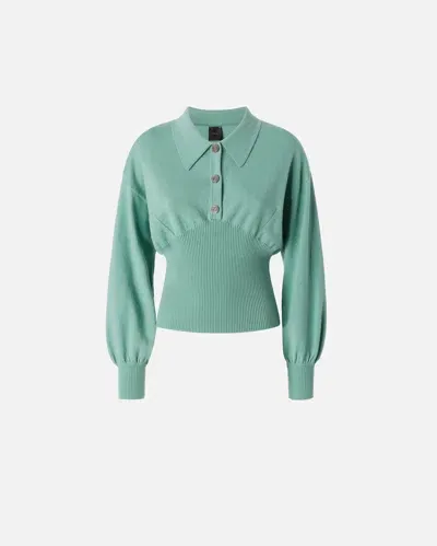 Pinko Ribbed Long-sleeved Polo Shirt In Feldispato