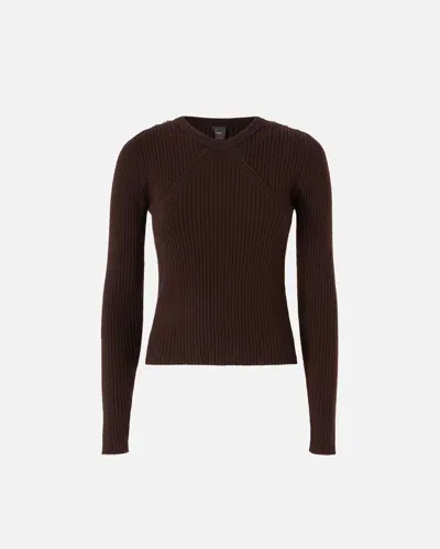 Pinko Ribbed Wool Long-sleeved Jumper In Brown