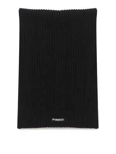 Pinko Ribbed Wool Scarf In Negro