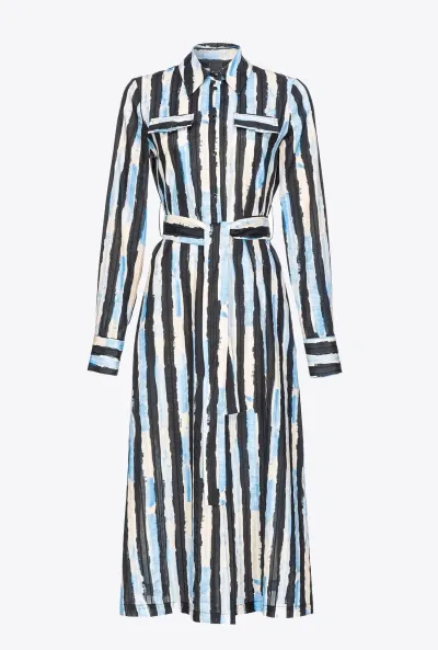 Pinko Shirt Dress With Paint-stripe Print In Nero/burro/azzurro