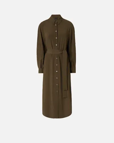 Pinko Silk-blend Midi Shirt Dress In Green-undergrowth