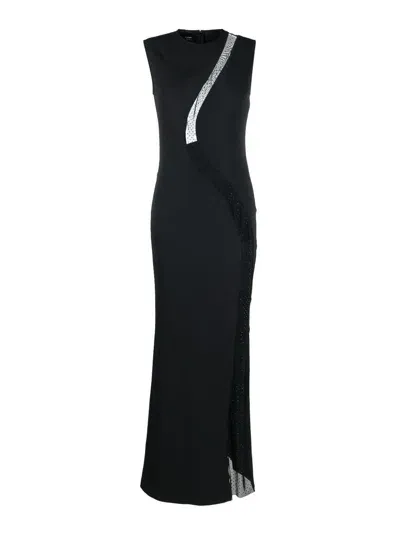 Pinko Round-neck Semi-sheer Dress In Nero Limousine