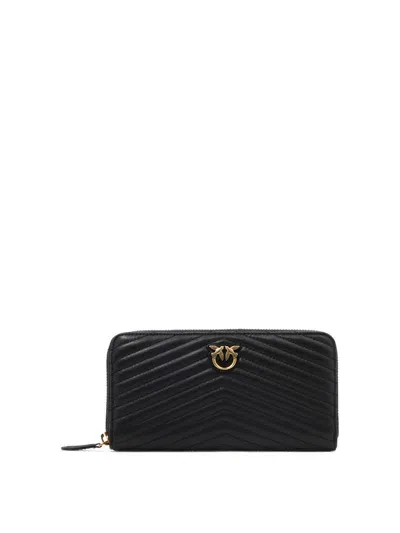 Pinko Ryder Logo Plaque Zipped Wallet In Black