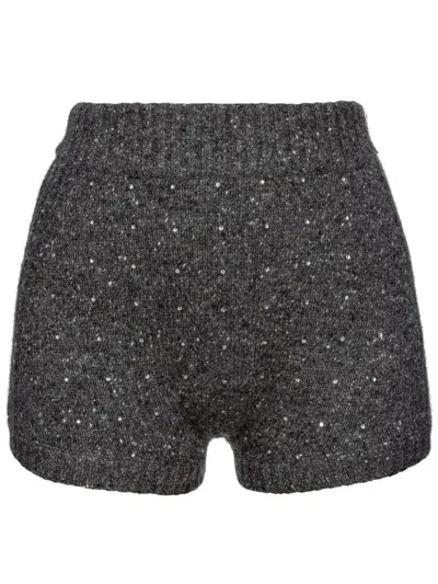 Pinko Sequin-embellished Knitted Shorts In Black