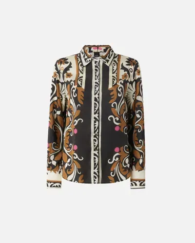 Pinko Shirt With Ornamental Floral Print In Multi Brown/beige