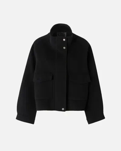 Pinko Short Double-faced Wool Coat With High Collar In Nero Limousine