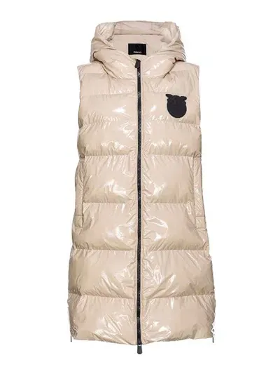 Pinko Sleeveless Hooded Padded Coat In Beige