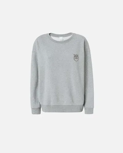 Pinko Crew-neck Sweatshirt With Embroidered Logo In Drizzle Grey