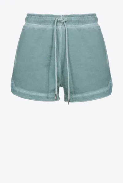 Pinko Logo-print Cotton Shorts In Bleu Argent