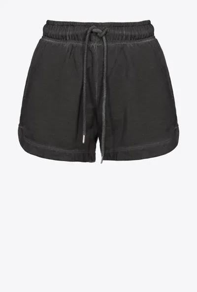 Pinko Sweat Shorts With Logo Print In Limo Black