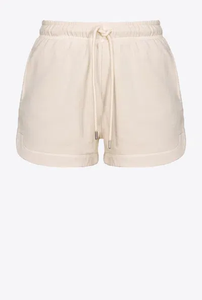 Pinko Sweat Shorts With Logo Print In Rainy-day Beige