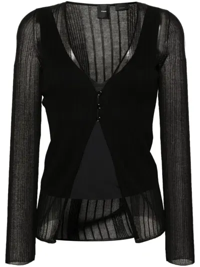 Pinko Crepe Cotton-blend Cardigan In Black