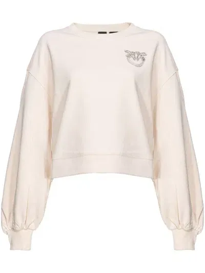 Pinko Love Birds-embellished Cotton Sweatshirt In Yellow Cream