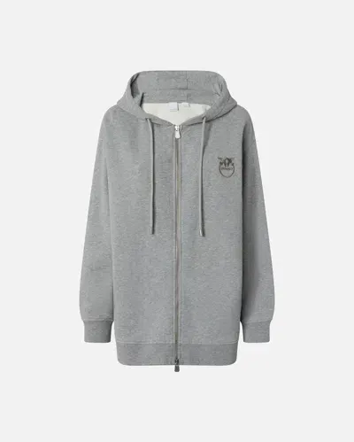 Pinko Sweatshirt With Zip And Embroidered Logo Hood In Grigio Pioggerella