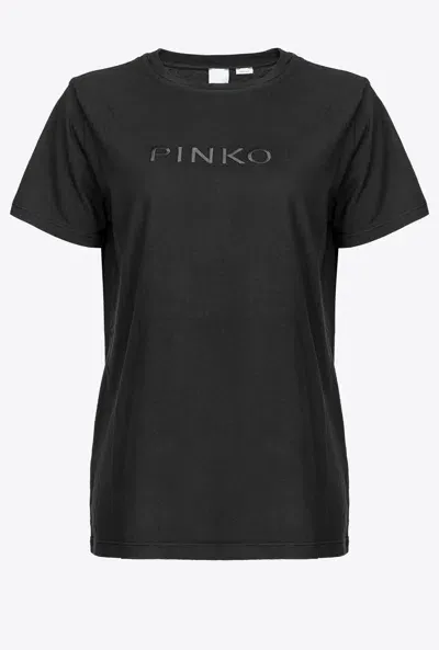 Pinko T-shirt Embroidered Logo Effect In Limo Black