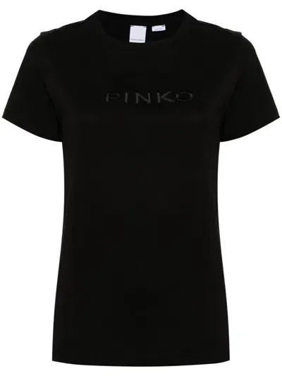 Pinko Logo-patch Cotton T-shirt In Nero