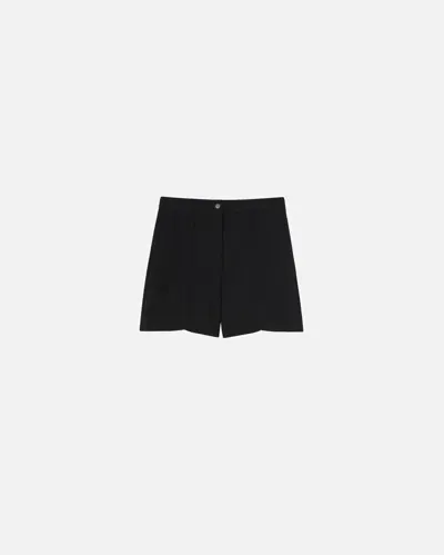 Pinko Tailored Wool Twill Shorts With Pleat In Nero Limousine