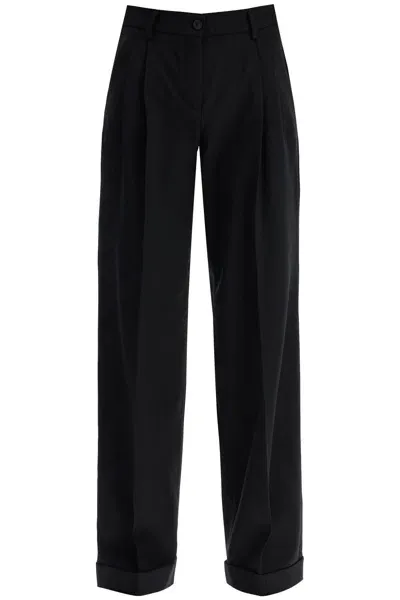 Pinko Twill Wide-leg Trousers In Pal In Black