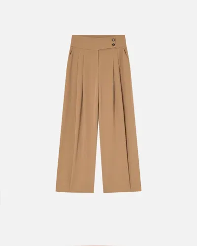 Pinko Wide-leg Dress Trousers With Pleats In Light Squirrel