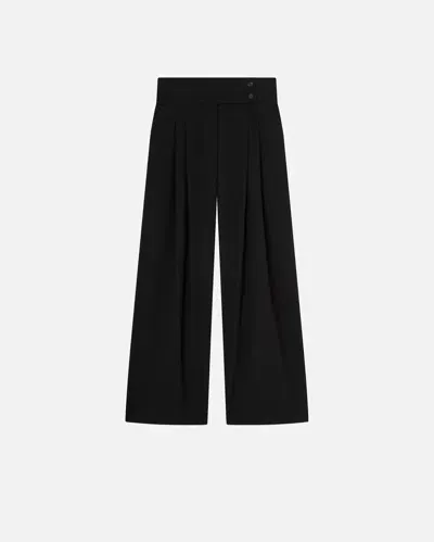 Pinko Wide-leg Dress Trousers With Pleats In Noir Limousine