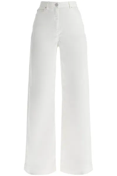 Pinko Wide Leg Twill Trousers In Italian In White