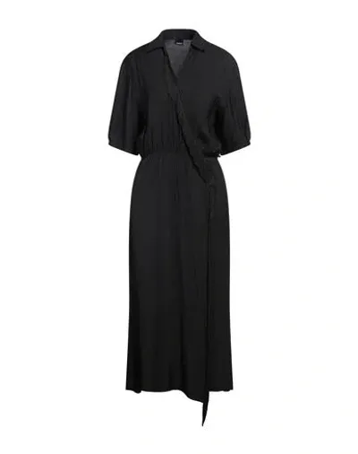 Pinko Twill Maxi Dress With Fringing In Limo Black