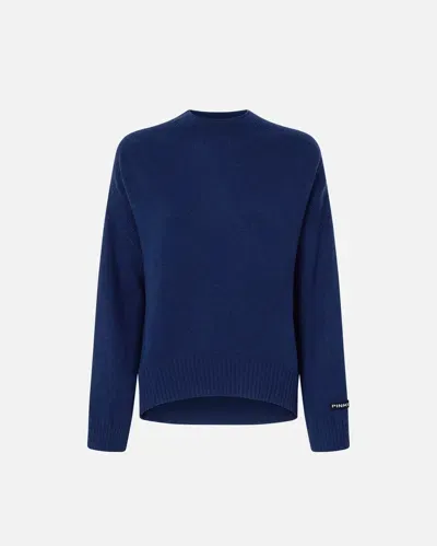 Pinko Wool And Cashmere Sweater With High Neck In Bleu/lilas