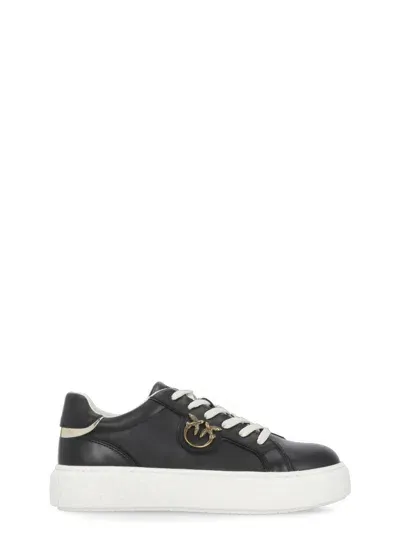 Pinko Leather Sneakers With Love Birds Plaque In Black