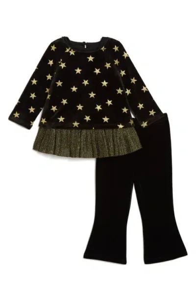 Pippa & Julie Babies'  Camilla Star Print Velvet Top, Tanki & Pants Set In Black