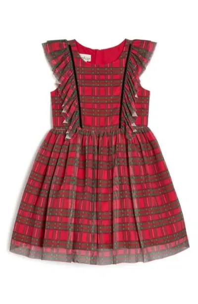 Pippa & Julie Kids' Plaid Ruffle Party Dress In Red