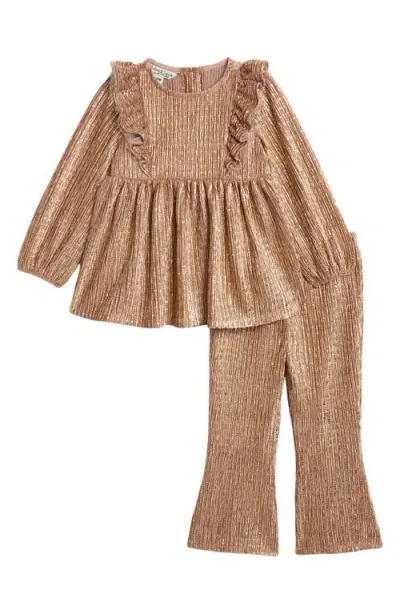 Pippa & Julie Babies'  Sally Foil Pleated Top & Flare Leggings Set In Pink