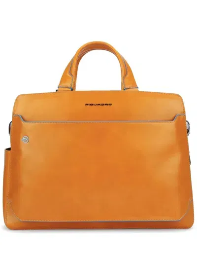 Piquadro Leather Laptop Bag In Orange