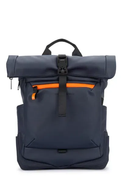 Piquadro Water Resistant Roll-top Laptop Backpack In Blu