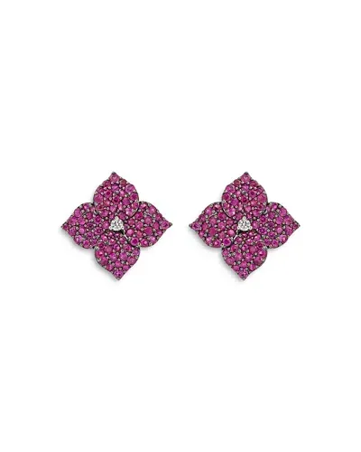 Piranesi 18k Rose Gold Fiore Pink Sapphire & Diamond Pave Flower Large Stud Earrings