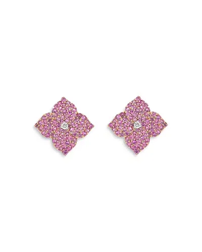 Piranesi 18k Rose Gold Fiore Pink Sapphire & Diamond Pave Flower Small Stud Earrings