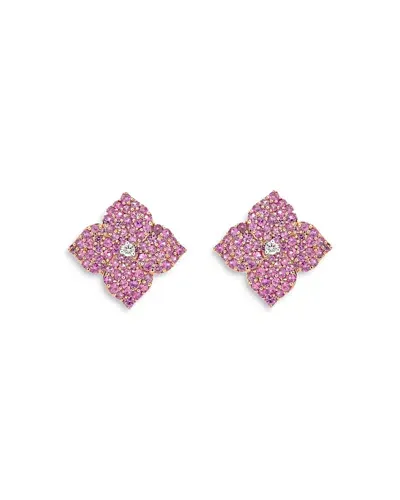 Piranesi 18k Rose Gold Small Fiore Earrings With Pink Sapphires And Diamonds In Pink/rose Gold