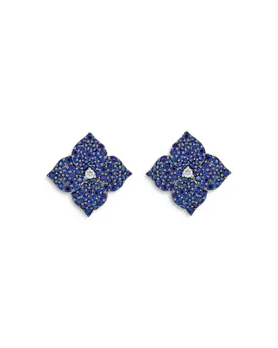 Piranesi 18k White Gold Fiore Blue Sapphire & Diamond Pave Flower Large Stud Earrings In Blue/white