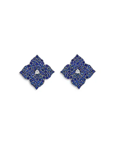 Piranesi 18k White Gold Large Fiore Earrings With Blue Sapphires And Diamonds In Blue/white